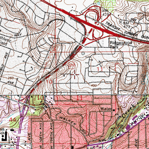 Topographic Map of Ridgewood Elementary School, OR