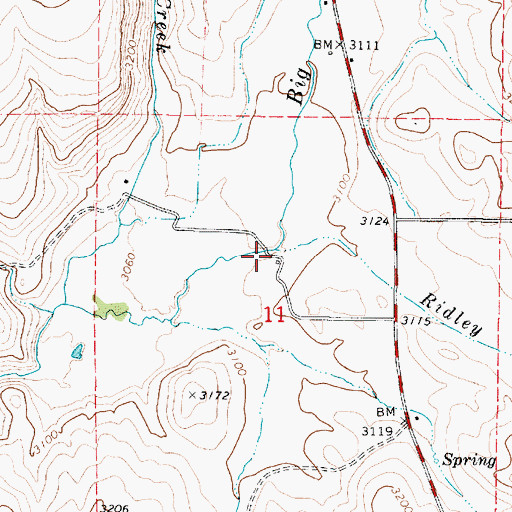 Topographic Map of Ridley Creek, OR