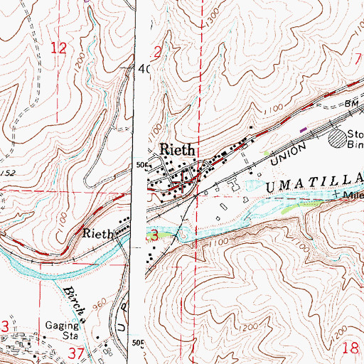 Topographic Map of Rieth, OR
