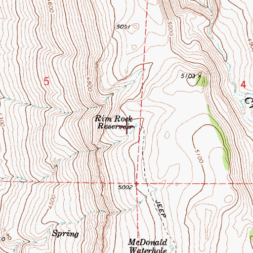 Topographic Map of Rim Rock Reservoir, OR