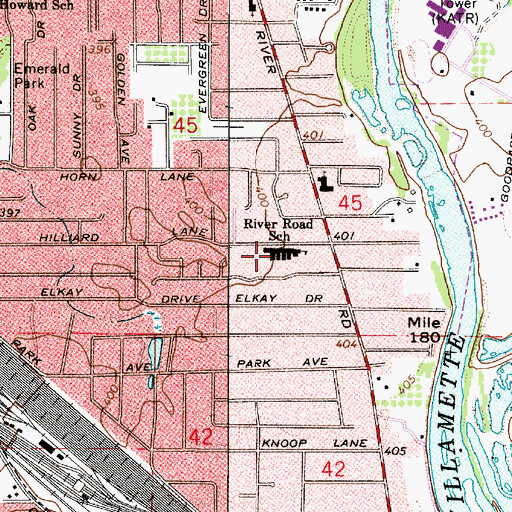 Topographic Map of River Road/ - El Camino del Rio Elementary School, OR