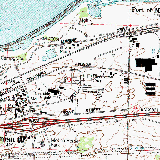 Topographic Map of Riverview Cemetery, OR