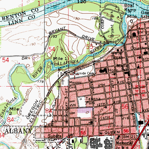 Topographic Map of Riverside Cemetery, OR