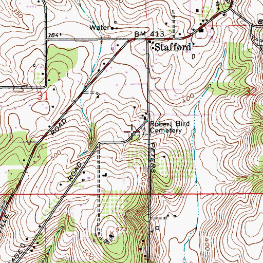 Topographic Map of Robert Bird Cemetery, OR