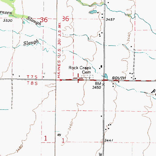 Topographic Map of Rock Creek Cemetery, OR