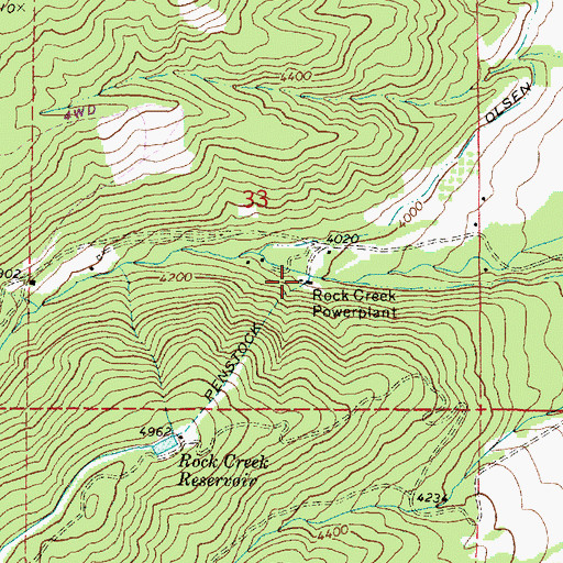 Topographic Map of Rock Creek Powerplant, OR