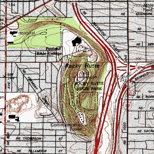 Topographic Map of Rocky Butte, OR