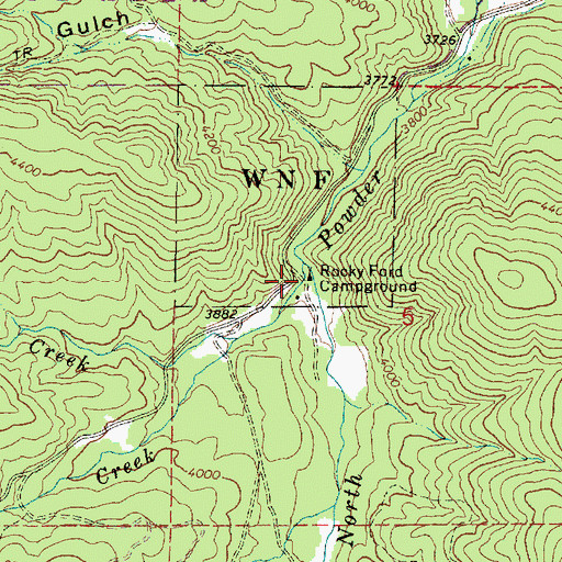 Topographic Map of Rocky Ford Campground, OR