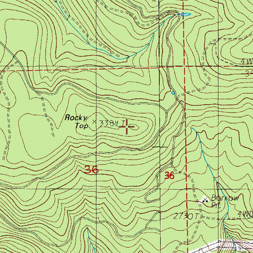 Topographic Map of Rocky Top, OR