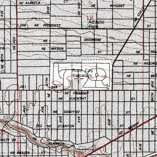 Topographic Map of Rose City Cemetery, OR