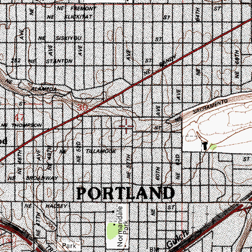 Topographic Map of Rose City Park Elementary School (historical), OR