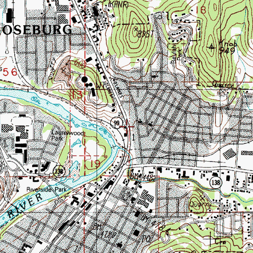 Topographic Map of Roseburg, OR
