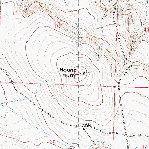 Topographic Map of Round Butte, OR