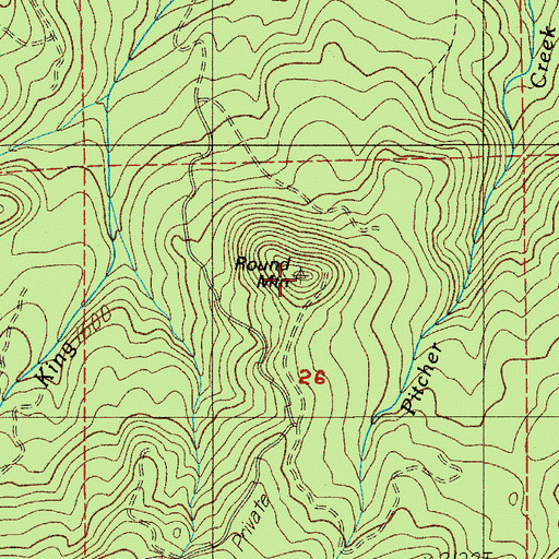 Topographic Map of Round Mountain, OR