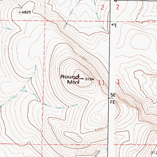 Topographic Map of Round Mountains, OR