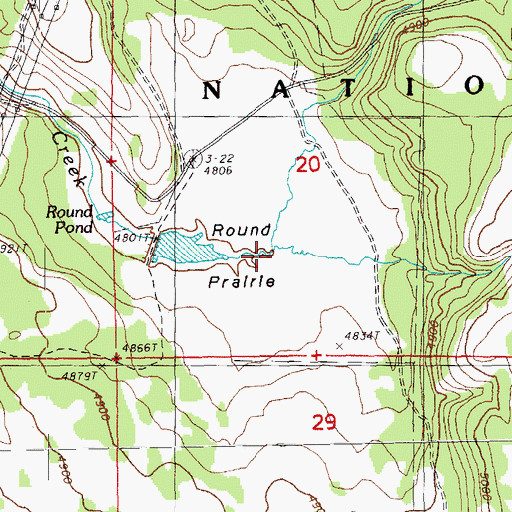 Topographic Map of Round Prairie, OR