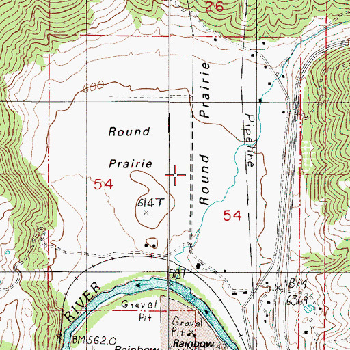 Topographic Map of Round Prairie, OR