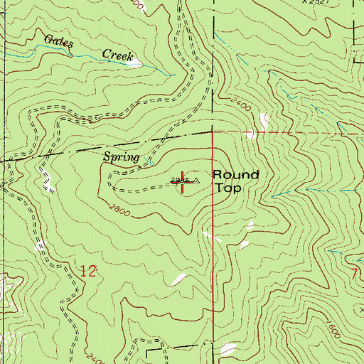Topographic Map of Round Top, OR