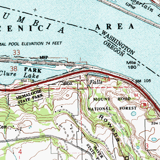 Topographic Map of Rowena Dell, OR