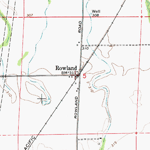 Topographic Map of Rowland (historical), OR