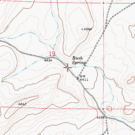 Topographic Map of Rush Spring, OR