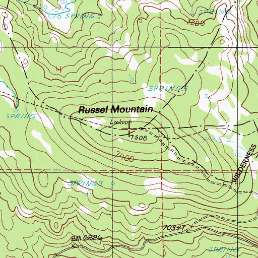 Topographic Map of Russel Mountain, OR
