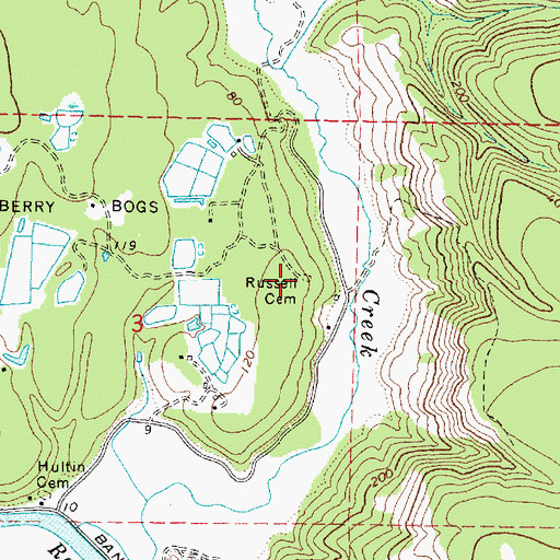 Topographic Map of Russell Cemetery, OR