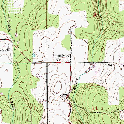 Topographic Map of Russellville Cemetery, OR