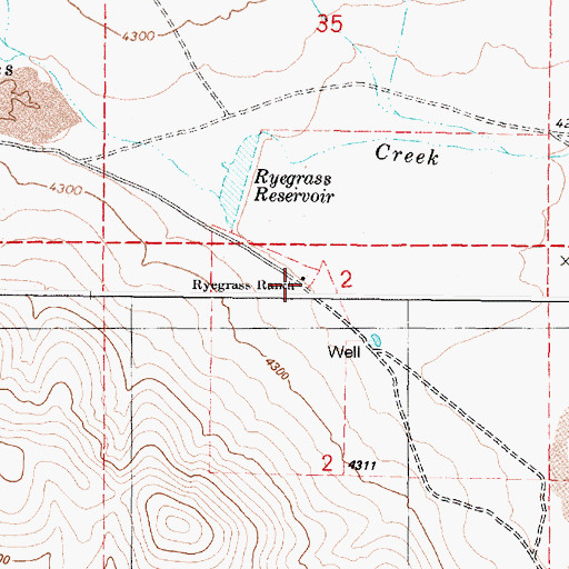 Topographic Map of Ryegrass Ranch, OR