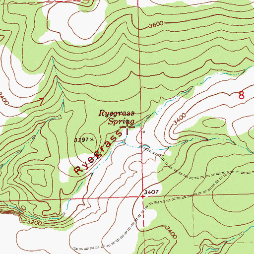 Topographic Map of Ryegrass Spring, OR