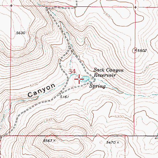 Topographic Map of Sack Canyon Reservoir, OR