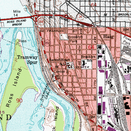 Topographic Map of Sacred Heart School (historical), OR