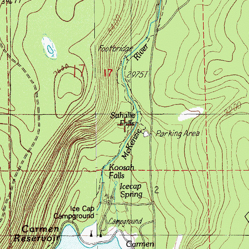 Topographic Map of Sahalie Falls, OR
