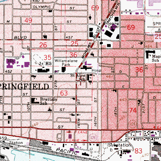 Topographic Map of Saint Alice School (historical), OR