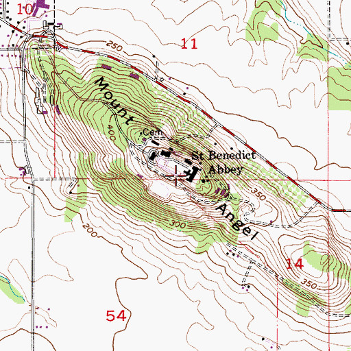 Topographic Map of Saint Benedicts Abbey, OR