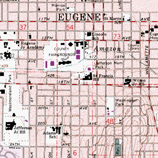 Topographic Map of O'Hara Catholic School, OR