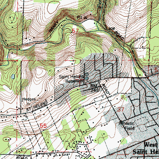 Topographic Map of Saint Helens Reservoir, OR