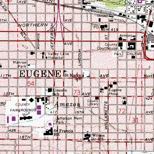 Topographic Map of Saint Marys School (historical), OR