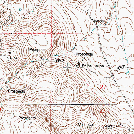 Topographic Map of Saint Paul Mine, OR