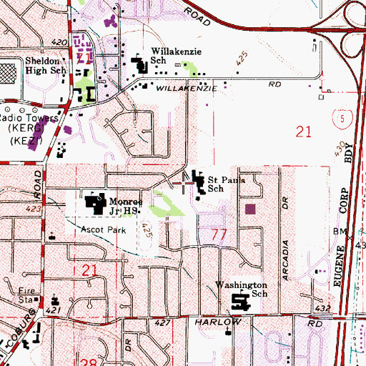Topographic Map of Saint Paul Parish School, OR