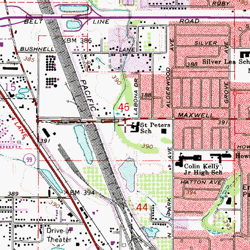 Topographic Map of Saint Peters School (historical), OR