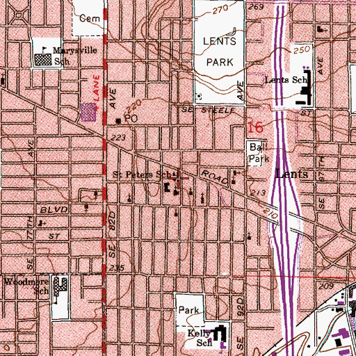 Topographic Map of Saint Peters School (historical), OR