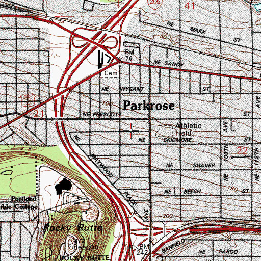 Topographic Map of Mount Hood Community College - Maywood Park, OR