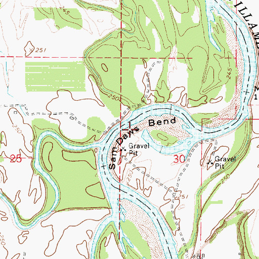 Topographic Map of Sam Daws Bend, OR