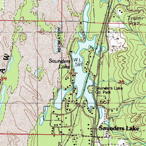 Topographic Map of Saunders Lake, OR