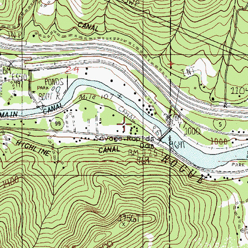 Topographic Map of Savage Rapids, OR