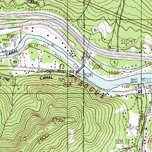 Topographic Map of Savage Rapids Dam (historical), OR