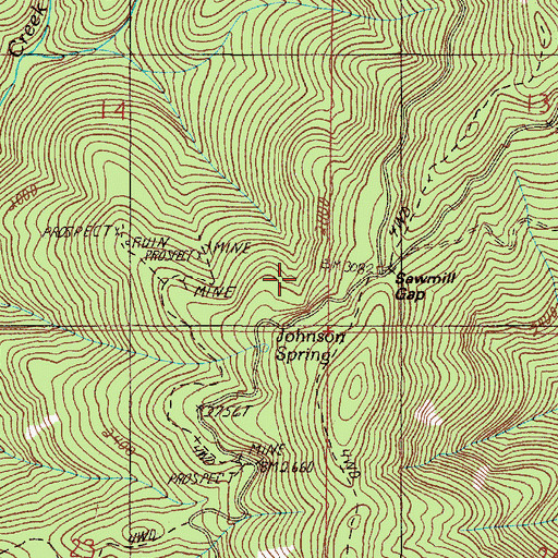 Topographic Map of Sawmill Gap, OR