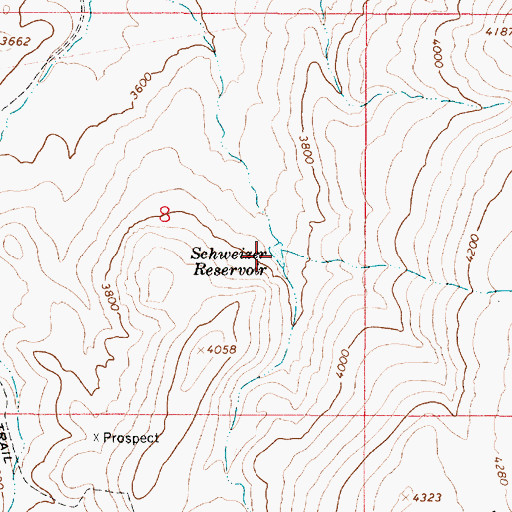 Topographic Map of Schweizer Reservoir, OR