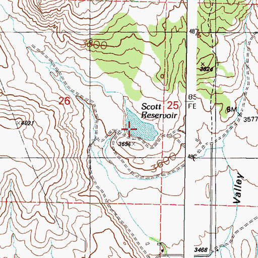 Topographic Map of Scott Reservoir, OR